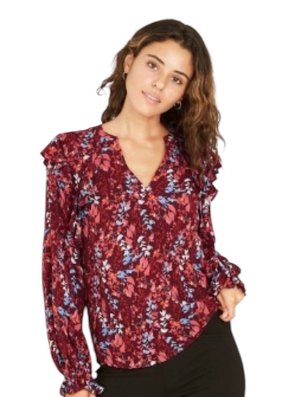 A New Day Ruffled Multicolored Blouse Size XS NWT